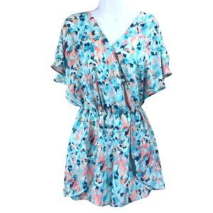Decree Watercolor Romper Blue Pink Orange Size Small NWT